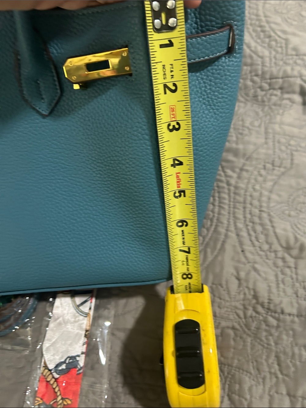 WIRKIN BAG.  Denim Blue Leather Bag with Gold Hardware - Picture 6 of 7